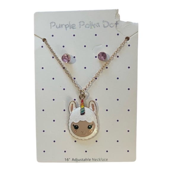 Girls/Kids 16" Lamacorn Necklace & Earring Set - Picture 1 of 6